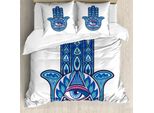 Abakuhaus Copripiumino Evil Eye, Vibrant Hamsa Triangle, Antiacaro E Anallergico, Con Federe, 155 Cm X 220 Cm - 80 X 80 Cm, Blu Turchese Rosa
