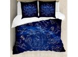 Abakuhaus Costellazione Copripiumino, Antica Mappa Celeste, Antiacaro Adatto A Chi Soffre Di Allergie Con Federe, 155 Cm X 220 Cm - 80 X 80 Cm, Blu Blu Scuro Beige