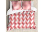 Abakuhaus Copripiumino Coral, Motivo Chevron Retrò, Antiacaro E Anallergico, Con Federe, 155 Cm X 220 Cm - 80 X 80 Cm, Corallo Scuro E Corallo Bianco