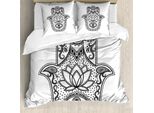Abakuhaus Copripiumino Bianco E Nero, Lotus, Antiacaro, Adatto A Chi Soffre Di Allergie, Con Federe, 155 Cm X 220 Cm - 80 X 80 Cm, Bianco E Nero