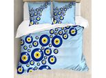 Abakuhaus Copripiumino Evil Eye, Motivo Diagonal Vivid, Antiacaro, Adatto A Chi Soffre Di Allergie, Con Federe, 200 Cm X 200 Cm - 80 X 80 Cm, Blu, Azzurro, Giallo