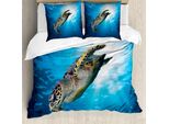 Abakuhaus Copripiumino Tartaruga, Sea Turtle Tauchen, Antiacaro, Adatto A Chi Soffre Di Allergie, Con Federe, 200 Cm X 200 Cm - 80 X 80 Cm, Giallo Marrone Blu
