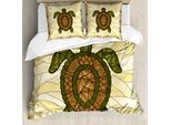 Abakuhaus Copripiumino Tartaruga, Turtle Artwork Zentangle, Antiacaro, Adatto A Chi Soffre Di Allergie, Con Federe, 200 Cm X 200 Cm - 80 X 80 Cm, Giallo Verde Marrone