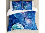 Abakuhaus Confezione Copripiumino, Planet Space Art, Antiacaro, Adatto A Chi Soffre Di Allergie, Con Federe, 155 Cm X 220 Cm - 80 X 80 Cm, Turchese-Blu Rosa Chiaro