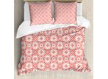 Abakuhaus Copripiumino Coral, Motivo Art DéCo Vintage, Antiacaro, Adatto A Chi Soffre Di Allergie, Con Federe, 155 Cm X 220 Cm - 80 X 80 Cm, Coral Pale Coral Bianco