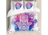 Abakuhaus Copripiumino Evil Eye, Acquerello Hamsa Art, Antiacaro, Adatto A Chi Soffre Di Allergie, Con Federe, 200 Cm X 200 Cm - 80 X 80 Cm, Rosa, Blu, Bianco