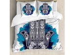 Abakuhaus Copripiumino Evil Eye, Hamsa Brushstrokes, Antiacaro E Anallergico, Con Federe, 155 Cm X 220 Cm - 80 X 80 Cm, Azzurro Pallido Blu Scuro