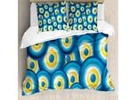 Abakuhaus Copripiumino Evil Eye, Luck Overlap, Antiacaro, Adatto A Chi Soffre Di Allergie, Con Federe, 200 Cm X 200 Cm - 80 X 80 Cm, Blu Bianco Giallo