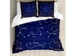Abakuhaus Costellazione Copripiumino, Arte Zodiac-Gekritzel, Antiacaro Adatto A Chi Soffre Di Allergie Con Federe, 155 Cm X 220 Cm - 80 X 80 Cm, Blu Blu Scuro Bianco