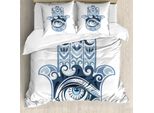 Abakuhaus Copripiumino Evil Eye, Luck Piece, Antiacaro, Adatto A Chi Soffre Di Allergie, Con Federe, 200 Cm X 200 Cm - 80 X 80 Cm, Blu Scuro E Azzurro