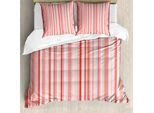 Abakuhaus Copripiumino Coral, Righe Verticali Retrò, Antiacaro, Adatto A Chi Soffre Di Allergie, Con Federe, 200 Cm X 200 Cm - 80 X 80 Cm, Rosa Corallo Pallido Bianco