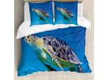 Abakuhaus Copripiumino Tartaruga, Pesci Che Nuotano Nell'oceano, Antiacaro, Adatto A Chi Soffre Di Allergie, Con Federe, 155 Cm X 220 Cm - 80 X 80 Cm, Blu Giallo Marrone