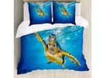 Abakuhaus Copripiumino Tartaruga, Blue Waters Swimming, Antiacaro, Adatto A Chi Soffre Di Allergie, Con Federe, 200 Cm X 200 Cm - 80 X 80 Cm, Blu, Giallo, Marrone Scuro