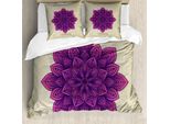 Abakuhaus Copripiumino Lotus, Motivo Retrò Viola, Antiacaro, Adatto A Chi Soffre Di Allergie, Con Federe, 200 Cm X 200 Cm - 80 X 80 Cm, Guscio D'uovo Fucsia
