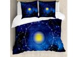 Abakuhaus Costellazione Copripiumino, Zodiaco Sole, Antiacaro Adatto A Chi Soffre Di Allergie Con Federe, 155 Cm X 220 Cm - 80 X 80 Cm, Azzurro Indaco Giallo