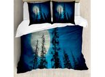Abakuhaus Copripiumino Blu Scuro, Spooky Wald Mond, Antiacaro, Adatto A Chi Soffre Di Allergie, Con Federe, 155 Cm X 220 Cm - 80 X 80 Cm, Blu Nero Bianco