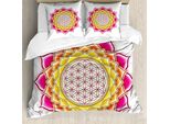 Abakuhaus Copripiumino Lotus, Clear Flower Of Life Lotus, Antiacaro, Adatto A Chi Soffre Di Allergie, Con Federe, 155 Cm X 220 Cm - 80 X 80 Cm, Rosa Shocking Arancione Giallo