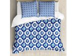 Abakuhaus Copripiumino Evil Eye, Simmetrico, Antiacaro, Adatto A Chi Soffre Di Allergie, Con Federe, 200 Cm X 200 Cm - 80 X 80 Cm, Blu, Azzurro, Bianco