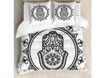 Abakuhaus Copripiumino Evil Eye, Forma Hamsa Mandala, Antiacaro, Adatto A Chi Soffre Di Allergie, Con Federe, 200 Cm X 200 Cm - 80 X 80 Cm, Bianco E Nero