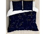 Abakuhaus Costellazione Copripiumino, Stelle Sky Map, Antiacaro Adatto A Chi Soffre Di Allergie Con Federe, 200 Cm X 200 Cm - 80 X 80 Cm, Blu Scuro Giallo Bianco