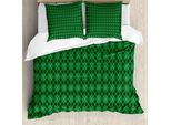 Abakuhaus Copripiumino Irlandese, Tartan Argyle Vintage, Antiacaro E Anallergico Con Federe, 200 Cm X 200 Cm - 80 X 80 Cm, Verde Scuro, Bianco