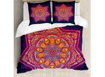 Abakuhaus Copripiumino Lotus, Mandala Tibetano Geometrico, Antiacaro, Adatto A Chi Soffre Di Allergie, Con Federe, 155 Cm X 220 Cm - 80 X 80 Cm, Multicolore