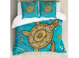 Abakuhaus Copripiumino Tartaruga, Doodle Acqua, Antiacaro, Adatto A Chi Soffre Di Allergie, Con Federe, 155 Cm X 220 Cm - 80 X 80 Cm, Turchese