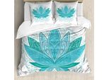 Abakuhaus Copripiumino Lotus, Mehndi Lotus, Antiacaro, Adatto A Chi Soffre Di Allergie, Con Federe, 200 Cm X 200 Cm - 80 X 80 Cm, Teal Sky Blue