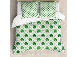 Abakuhaus Copripiumino Irlandese, 4 Leaf Shamrock Dots, Antiacaro E Anallergico, Con Federe, 200 Cm X 200 Cm - 80 X 80 Cm, Verde Bianco