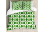Abakuhaus Copripiumino Irlandese, Classico Motivo Argyle, Antiacaro, Adatto A Chi Soffre Di Allergie, Con Federe, 155 Cm X 220 Cm - 80 X 80 Cm, Verde Chiaro, Verde Chiaro, Bianco