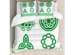 Abakuhaus Copripiumino Irlandese, Medieval Knots, Antiacaro E Anallergico Con Federe, 200 Cm X 200 Cm - 80 X 80 Cm, Verde Felce E Bianco