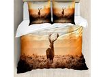 Abakuhaus Copripiumino Jagd, Deer Morning Sun, Antiacaro, Adatto A Chi Soffre Di Allergie, Con Federe, 200 Cm X 200 Cm - 80 X 80 Cm, Marrone Arancione