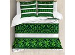 Abakuhaus Copripiumino Irlandese, Shamrock Borders Art, Antiacaro E Anallergico, Con Federe, 200 Cm X 200 Cm - 80 X 80 Cm, Verde Bosco E Bianco
