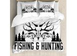 Abakuhaus Copripiumino Jagd, Emblema Vintage, Antiacaro, Adatto A Chi Soffre Di Allergie, Con Federe, 155 Cm X 220 Cm - 80 X 80 Cm, Bianco E Nero