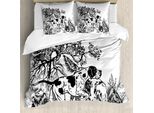 Abakuhaus Copripiumino Jagd, Cani Nel Bosco, Antiacaro, Adatto A Chi Soffre Di Allergie, Con Federe, 200 Cm X 200 Cm - 80 X 80 Cm, Bianco E Nero
