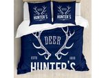 Abakuhaus Copripiumino Jagd, Deer Hunter-Club, Antiacaro, Adatto A Chi Soffre Di Allergie, Con Federe, 200 Cm X 200 Cm - 80 X 80 Cm, Blu Navy-Bianco