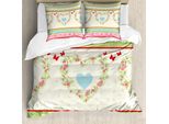 Abakuhaus Copripiumino Shabby Flora, Cuori Country Rose, Antiacaro, Adatto A Chi Soffre Di Allergie, Con Federe, 155 Cm X 220 Cm - 80 X 80 Cm, Multicolore