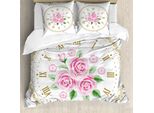 Abakuhaus Copripiumino Shabby Flora, Vintage Clock Roses, Antiacaro E Anallergico, Con Federe, 200 Cm X 200 Cm - 80 X 80 Cm, Kaki Scuro Rosa Chiaro