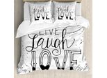 Abakuhaus Vivi, Ridi, Ama Copripiumino, Parole Hipster, Antiacaro, Adatto A Chi Soffre Di Allergie, Con Federe, 155 Cm X 220 Cm - 80 X 80 Cm, Bianco E Nero