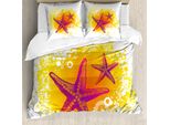 Abakuhaus Copripiumino Stella Marina, Animali Tropicali, Antiacaro, Adatto A Chi Soffre Di Allergie, Con Federe, 200 Cm X 200 Cm - 80 X 80 Cm, Fucsia-Rosa-Giallo
