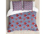 Abakuhaus Copripiumino Seestern, Motivo Marittimo, Antiacaro, Adatto A Chi Soffre Di Allergie, Con Federe, 155 Cm X 220 Cm - 80 X 80 Cm, Blu Navy, Bianco, Rosso