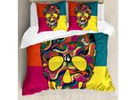 Abakuhaus Copripiumino ZuckerschäDel, Calavera Colorata, Antiacaro, Adatto A Chi Soffre Di Allergie, Con Federe, 200 Cm X 200 Cm - 80 X 80 Cm, Multicolore