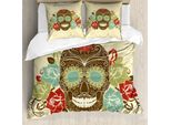 Abakuhaus Copripiumino ZuckerschäDel, Volto Gotico Vintage, Antiacaro, Adatto A Chi Soffre Di Allergie, Con Federe, 200 Cm X 200 Cm - 80 X 80 Cm, Multicolore