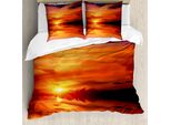 Abakuhaus Copripiumino Naturale, Drammatico Tramonto Sul Lago, Antiacaro, Adatto A Chi Soffre Di Allergie, Con Federe, 200 Cm X 200 Cm - 80 X 80 Cm, Rosso Vermiglio Calendula