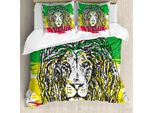 Abakuhaus Copripiumino Rasta, Hair Style Lion Portrait, Antiacaro, Adatto A Chi Soffre Di Allergie, Con Federe, 200 Cm X 200 Cm - 80 X 80 Cm, Verde, Giallo E Rosso