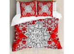 Abakuhaus Copripiumino Red Mandala, Scarabocchi, Antiacaro, Adatto A Chi Soffre Di Allergie, Con Federe, 155 Cm X 220 Cm - 80 X 80 Cm, Rosso Scarlatto, Bianco E Nero