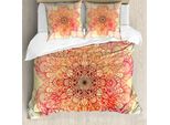 Abakuhaus Copripiumino Red Mandala, Fiori, Antiacaro, Adatto A Chi Soffre Di Allergie, Con Federe, 200 Cm X 200 Cm - 80 X 80 Cm, Bordeaux, Giallo, Rosa