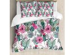 Abakuhaus Copripiumino Cactus, Stile Boho Con Fiori Primaverili, Antiacaro E Anallergico, Con Federe, 155 Cm X 220 Cm - 80 X 80 Cm, Multicolore