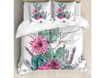 Abakuhaus Copripiumino Cactus, Bouquet Di Fiori Esotici, Antiacaro, Adatto A Chi Soffre Di Allergie, Con Federe, 155 Cm X 220 Cm - 80 X 80 Cm, Verde, Rosa, Marrone
