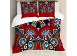 Abakuhaus Copripiumino Red Mandala, Stile Etnico Ucraino, Antiacaro E Anallergico, Con Federe, 200 Cm X 200 Cm - 80 X 80 Cm, Multicolore